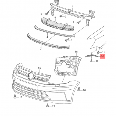 BRACKET FOR FRONT BUMPER VW CADDY 2015>> R | 2K5807184A