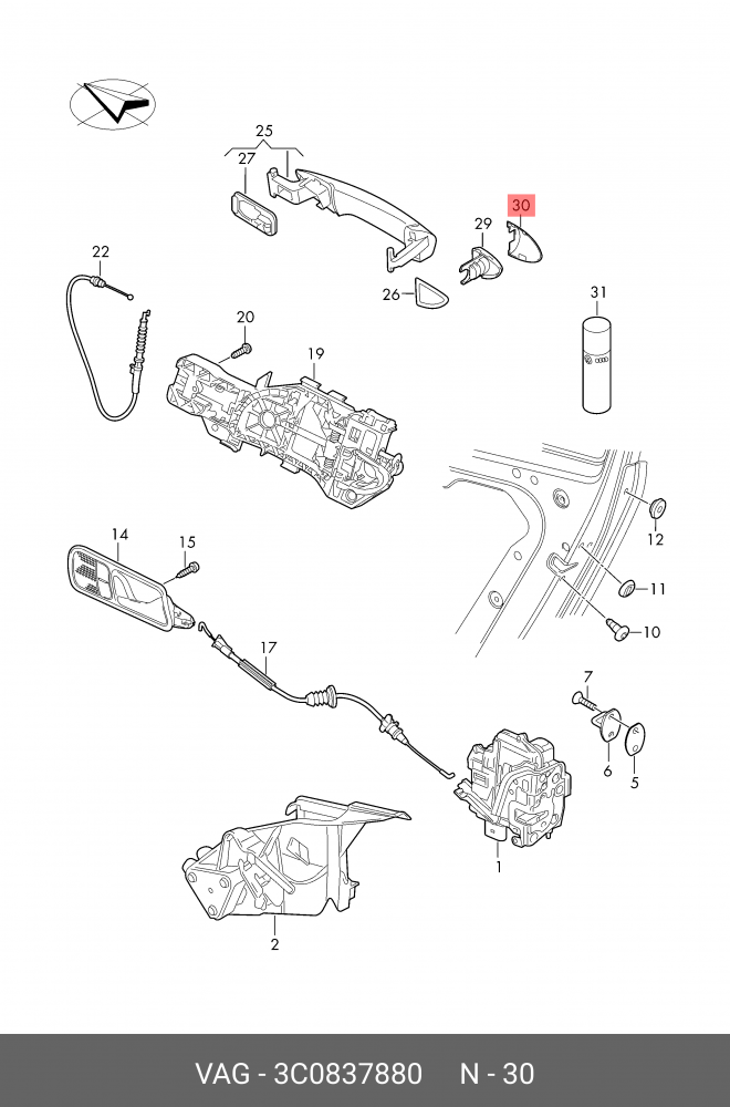 DOOR HANDLE CAP VW CC 2012-2017/ PASSAT 2006-2015 R | 3C0837879 - Image 2