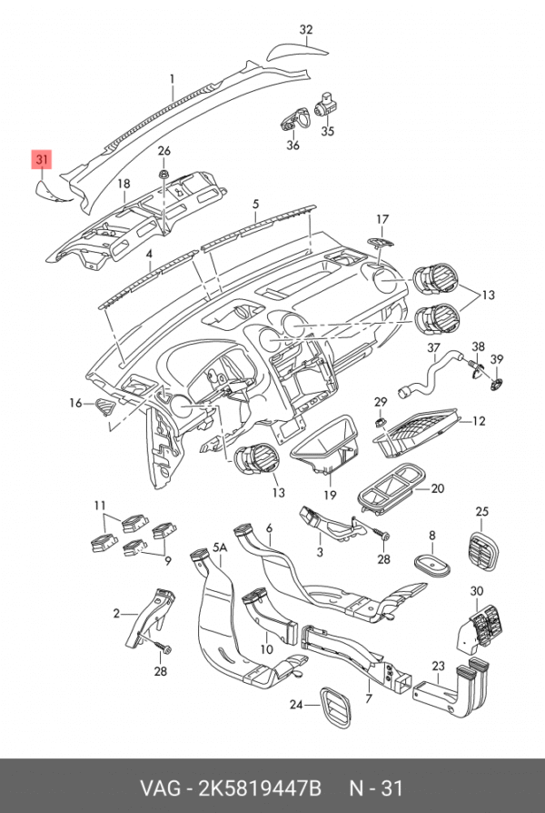 WINSHIELD TRIM CADDY 2011-2020 L | 2K5819447B - Image 2