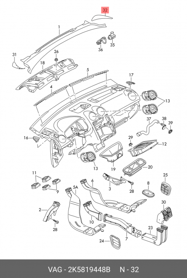 WINSHIELD TRIM CADDY 2011-2020 R | 2K5819448B - Image 2