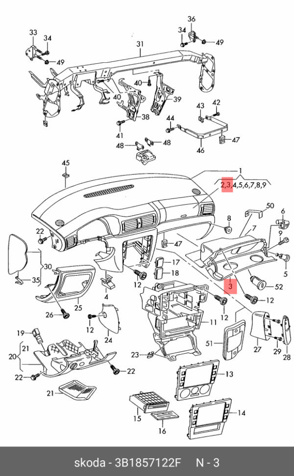 COVER FOR DASHBOARD GLOVE BOX VW PASSAT BLACK | 3B1857122F - Image 2
