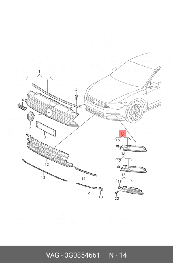 FOG COVERS-BUMPER GRILL FOR VW PASSAT 2015 ONWARD CROME BLACK 3G0854661 - Image 2