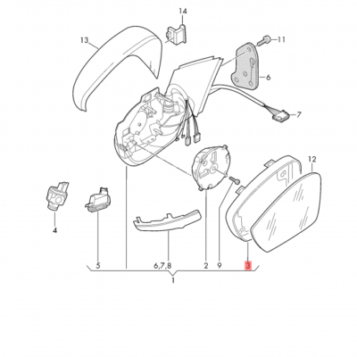 MIRROR FRAME SKODA SUPER B 2015>> R | 3V0857532