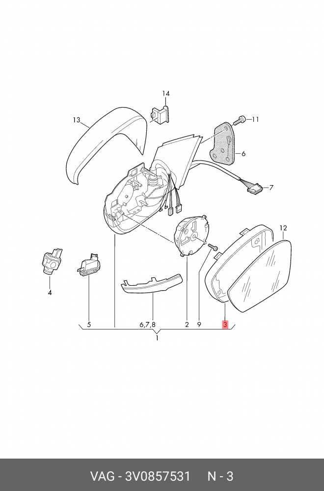 MIRROR FRAME SKODA SUPER B 2015>> L | 3V0857531 - Image 2