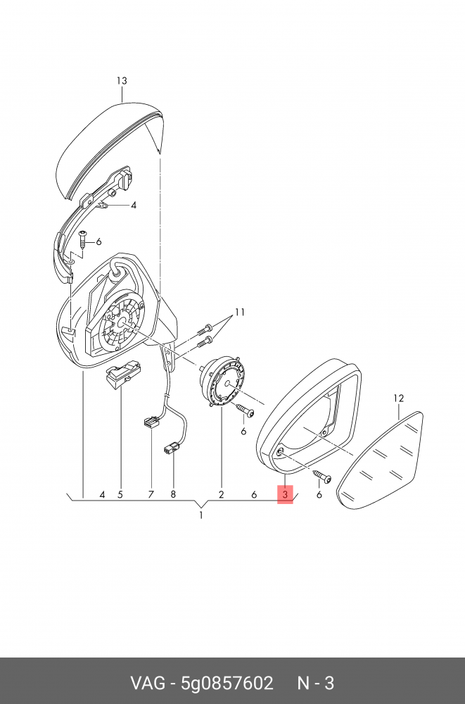 MIRROR FRAME VW GOLF 7 2013>> R | 5G0857602 - Image 2