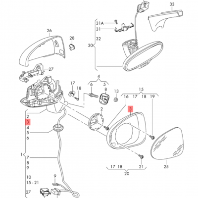 MIRROR FRAME AUDI A3-RS3 SEDAN-HB 2012>> L | 8V0857239