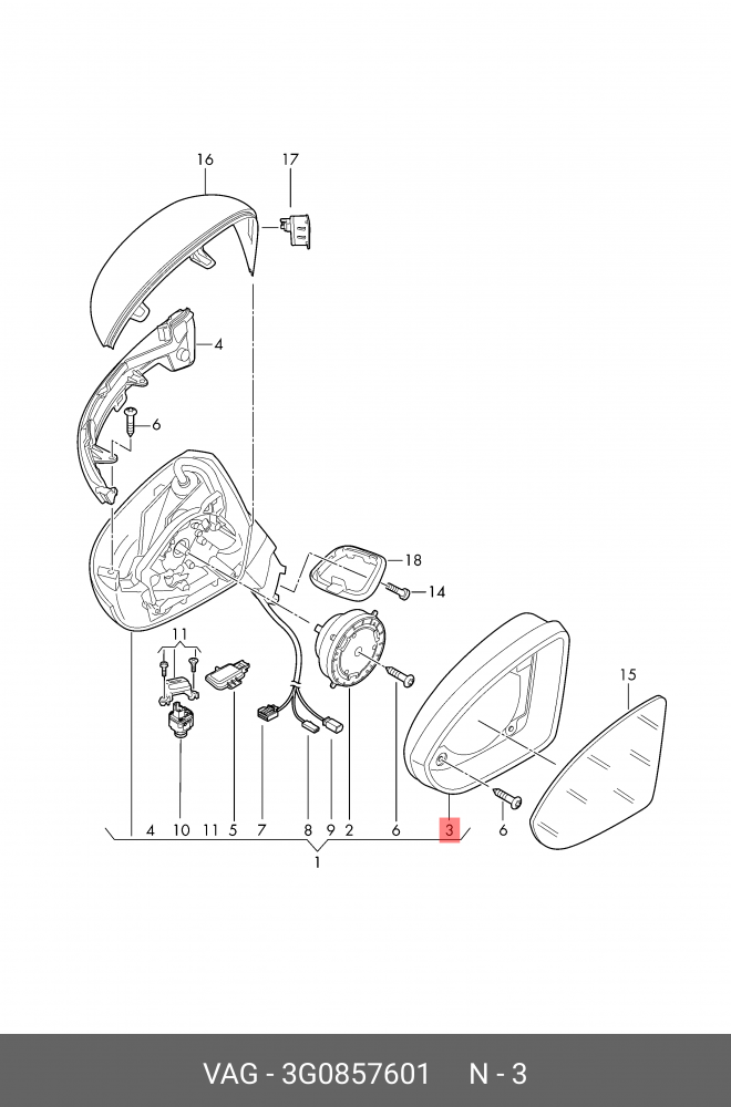 MIRROR FRAME VW PASSAT 2015>> L | 3G0857601 - Image 2