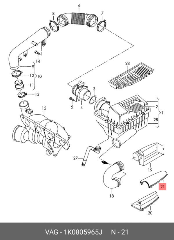 AIR INTAKE DUCT VW AUDI SKODA SEAT 2005>> | 1K0805965J 9B9 - Image 2