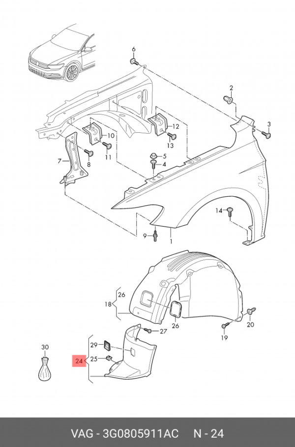 INNER FENDER (INJECTION) VW PASSAT 2015>> L | 3G0805911AC - Image 2