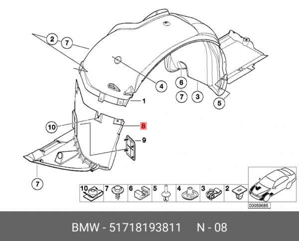 INNER FENDER (INJECTION) BMW E46 SEDAN L | 51718193811 - Image 2