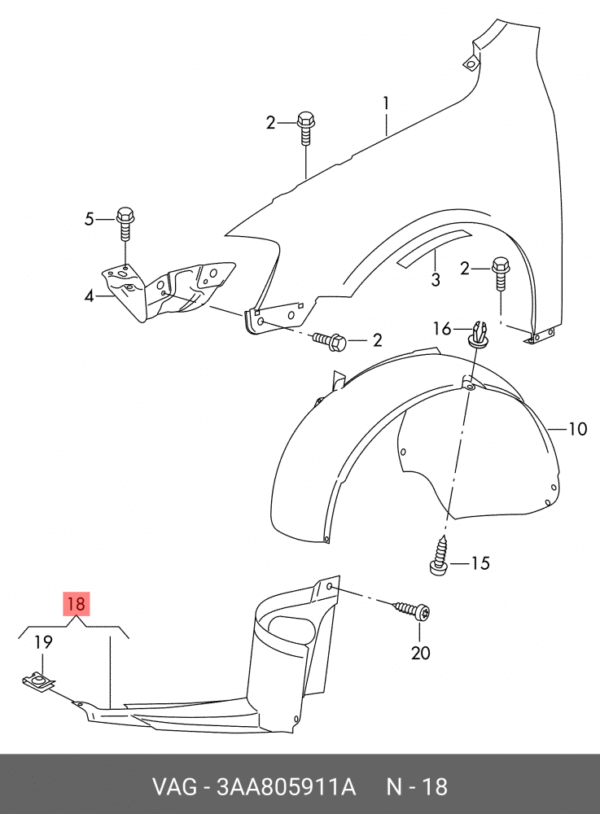 INNER FENDER (INJECTION) VW PASSAT 2011-2015 L | 3AA805911A - Image 2