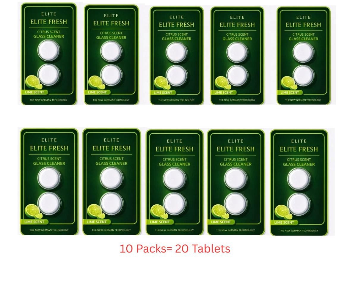 Elite Fresh 10 Packs Windshield Glass Washer Tablets Citrus Lime Scent for Cars