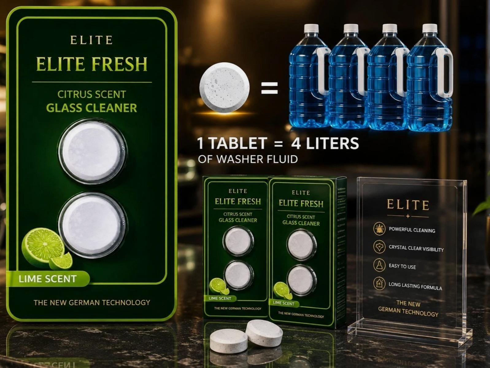 Elite Fresh 10 Packs Windshield Glass Washer Tablets Citrus Lime Scent for Cars - Image 3