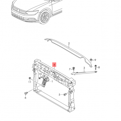 VW Passat 2015-2023 Front Slam Panel Radiator Support Gasoline OEM 3G0805588K