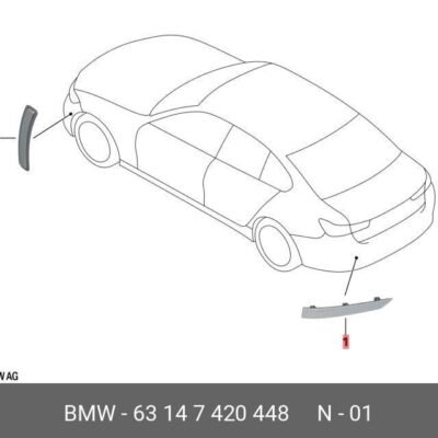 BMW 3 Series G20/G21 2019+ Right Rear Bumper Side Reflector Red OEM 63147420448