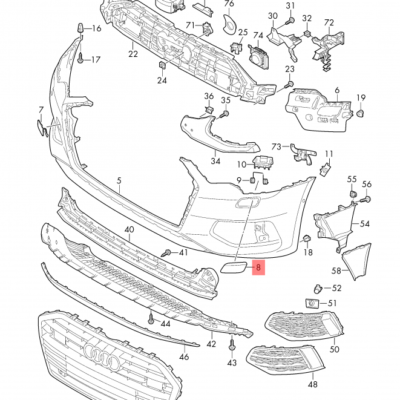 Audi A6 C8 Front Bumper Right Headlight Washer Cover Cap 4K0955276 GRU (Primed)