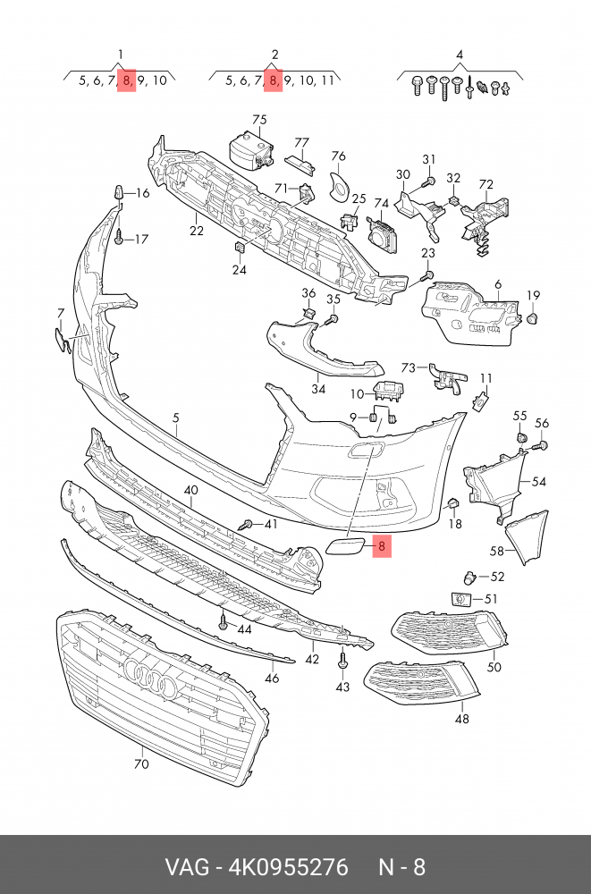 Audi A6 C8 Front Bumper Right Headlight Washer Cover Cap 4K0955276 GRU (Primed) - Image 2
